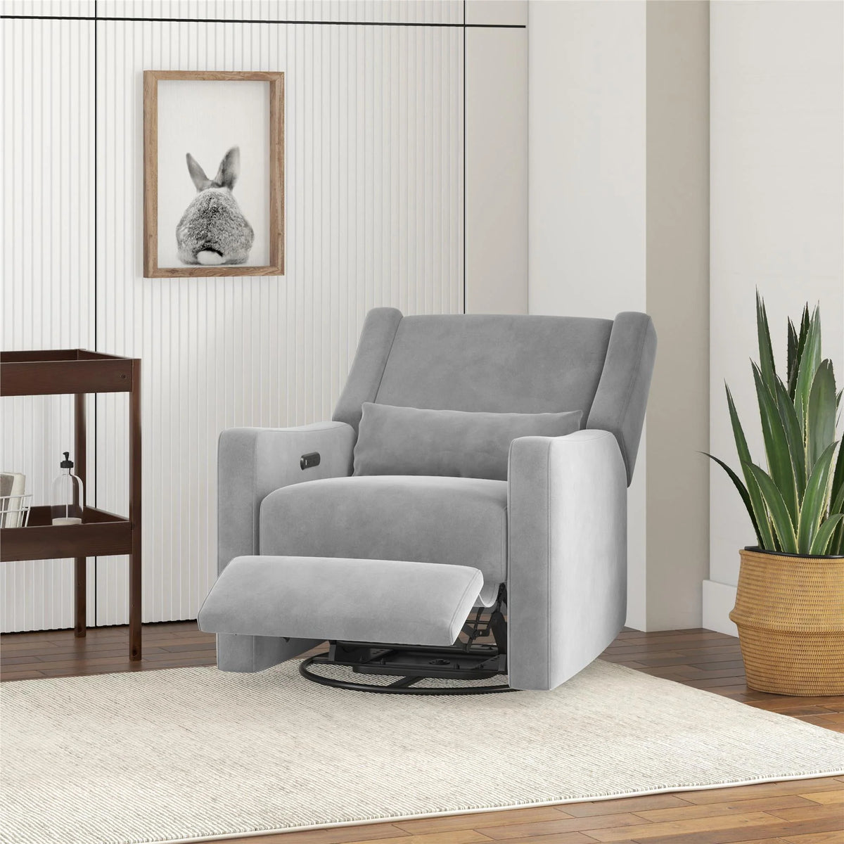 Gray Velvet Swivel Glider Recliner with USB Ports T655
