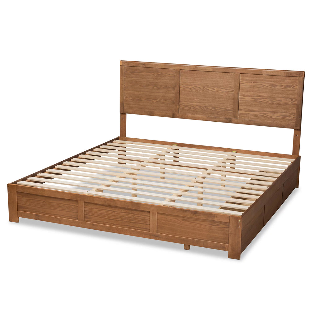 King Ash Walnut Wood Storage Platform Bed T344843