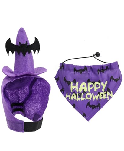 Dog Halloween Costumes 2Pcs Set Witch Hat and Bandana Black U5195