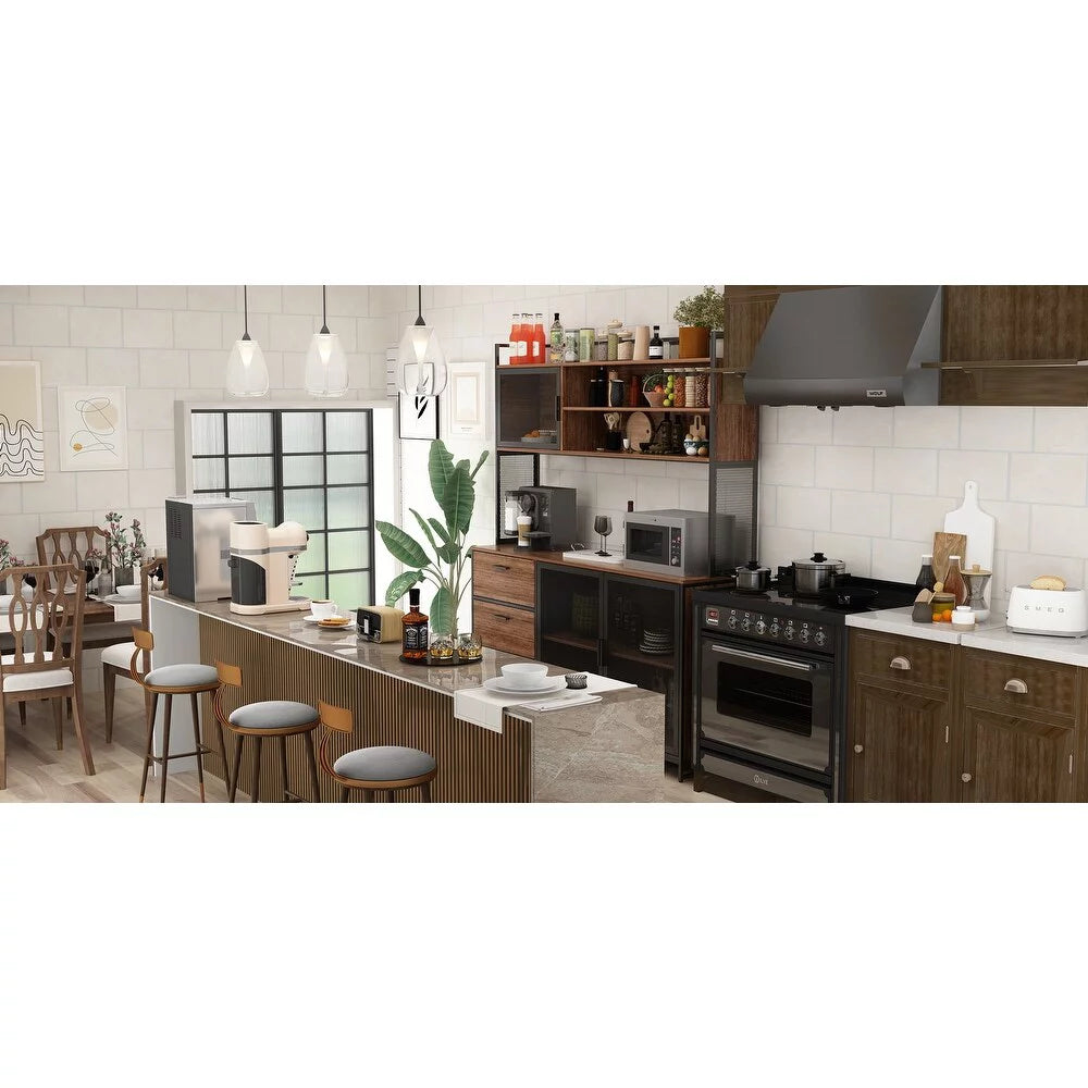 59"W 68.5"H Oak Kitchen Pantry Storage Cabinet with Hutch E5503