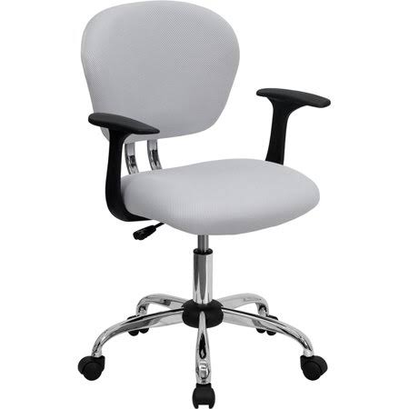 White Mesh Padded Swivel Task Office Chair with Arms U376605