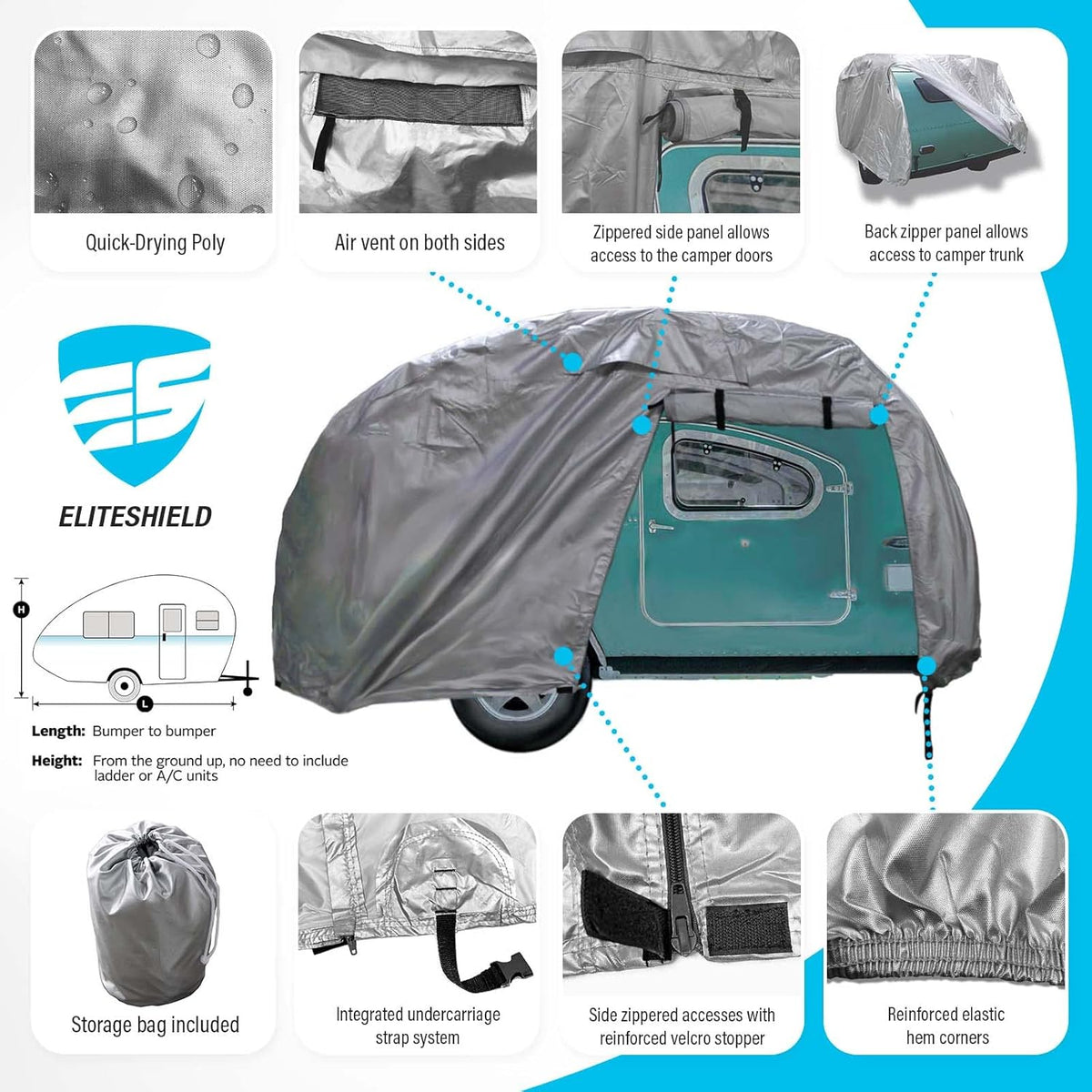 Teardrop Trailer Cover, Waterproof UV Protection, Fits 8 Feet to 10 Feet Long, 5.5 Feet Wide K69726