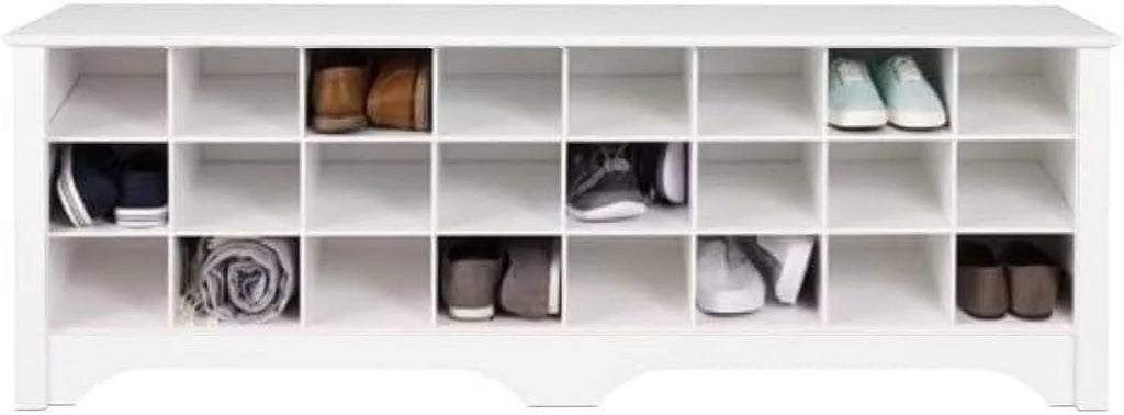 White 24-Pair Shoe Cubby Bench V650026