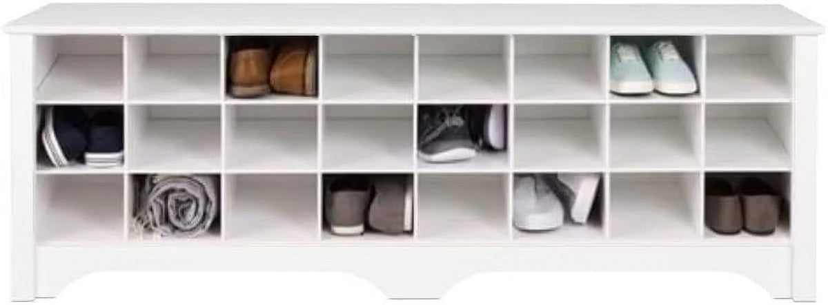 White 24-Pair Shoe Cubby Bench V650026