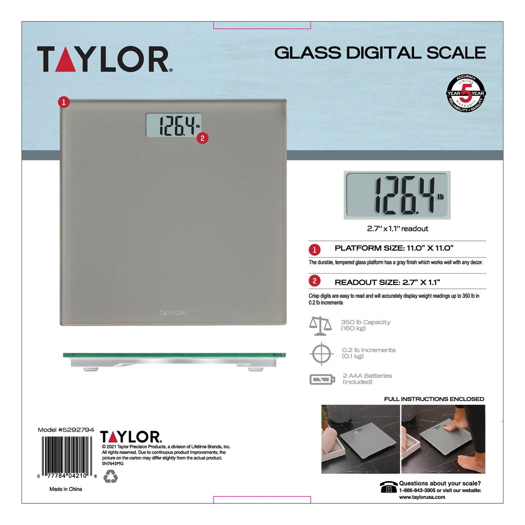 Gray Glass Digital Bathroom Scale 350lb Capacity O48415