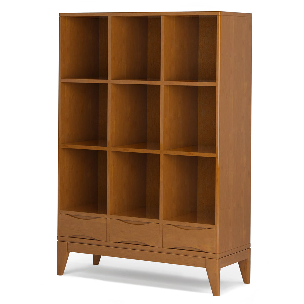 Teak Brown Solid Hardwood Cube Storage Bookcase with Drawers X89056