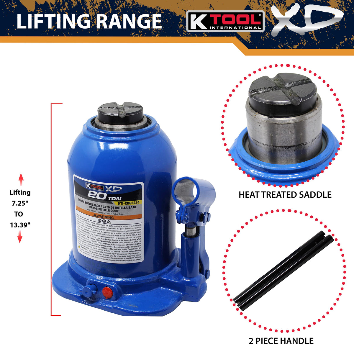 20 Ton Short Hydraulic Bottle Jack H260974