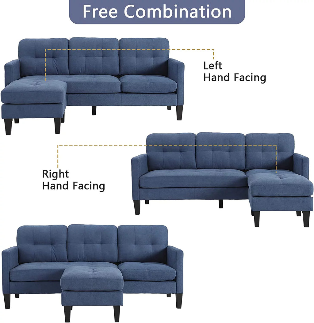 Blue L-Shaped Convertible Sectional Sofa Y32411