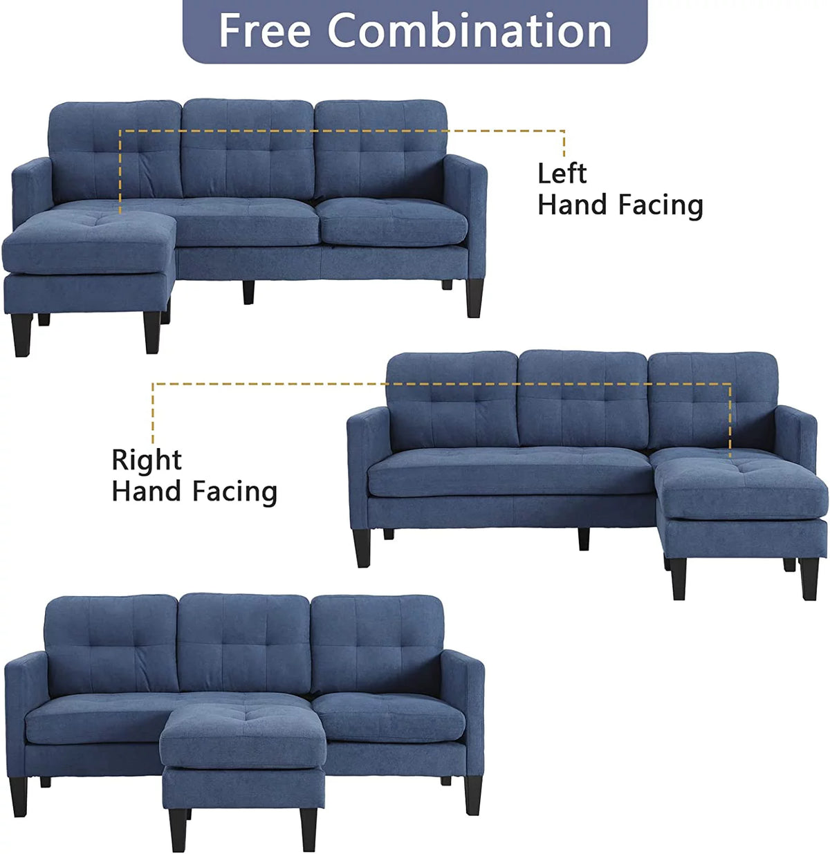 Blue L-Shaped Convertible Sectional Sofa Y32411
