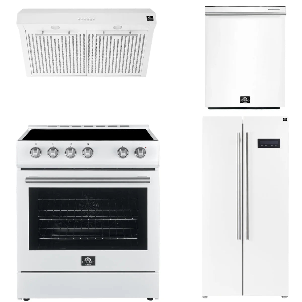 30 Electric Range, Range Hood, Refrigerator and Dishwasher in White J811385