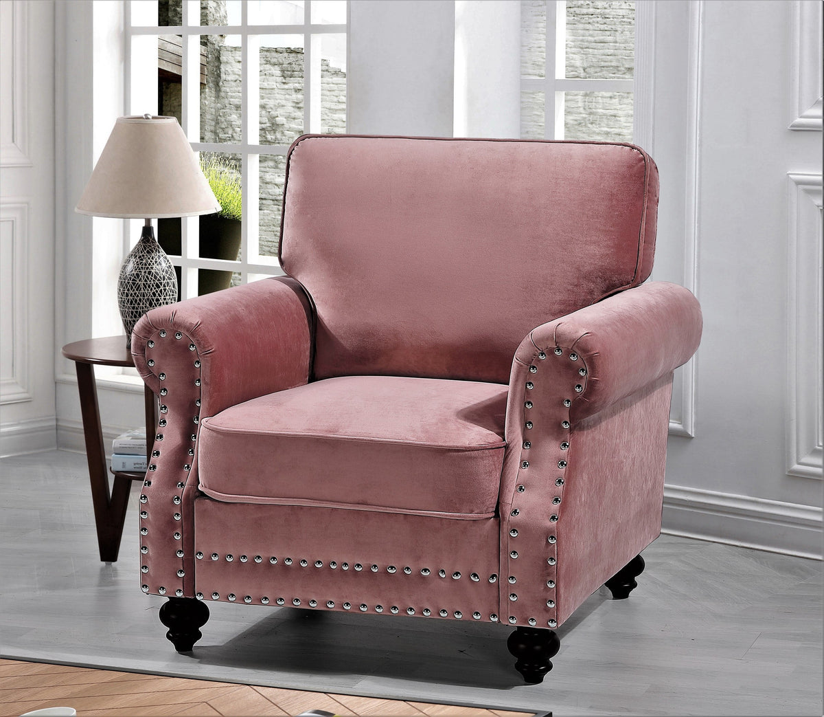 Pink Velvet Tufted Armchair X7776