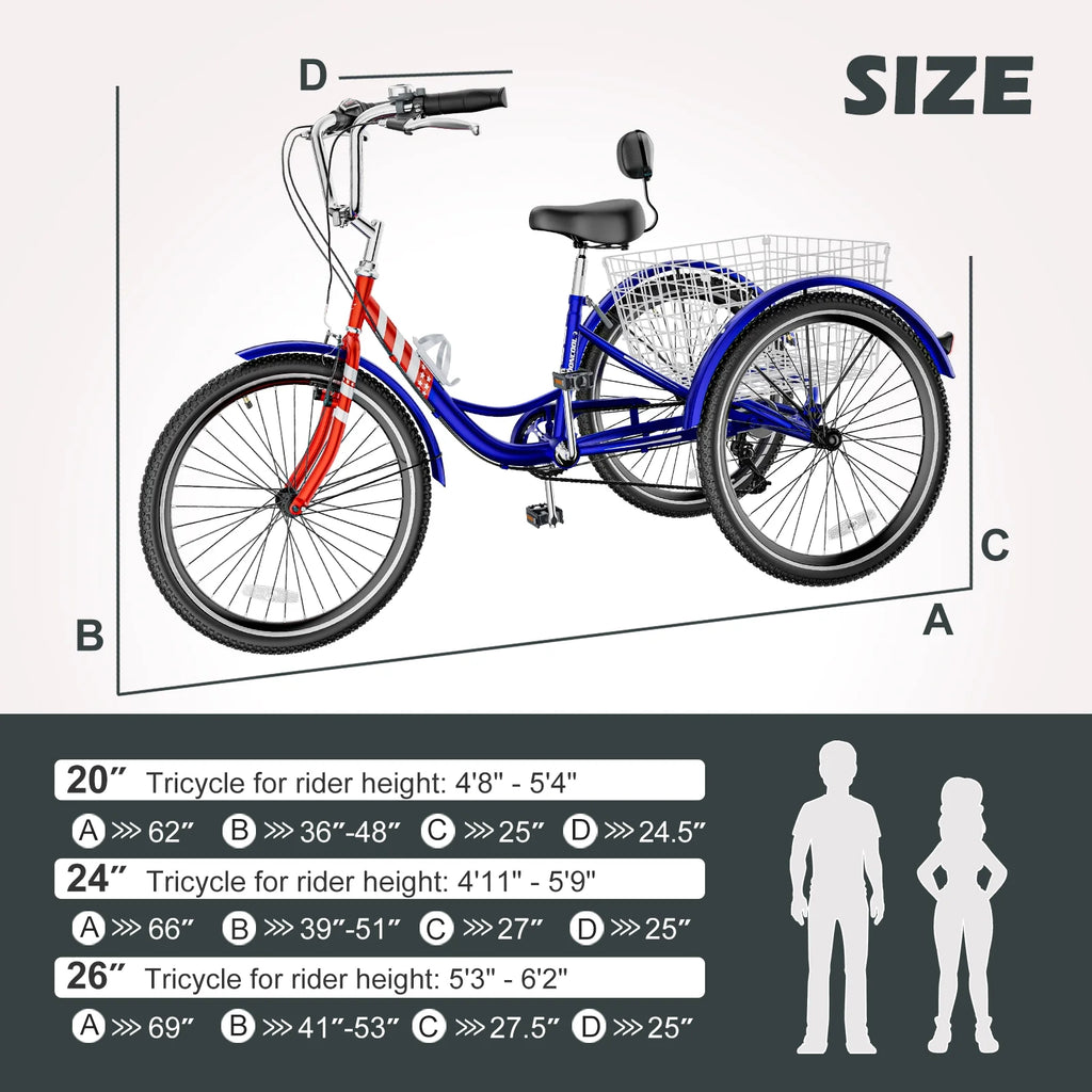 Adult Tricycles 3 Wheel 7 Speed 20 inch with Big Basket R5040