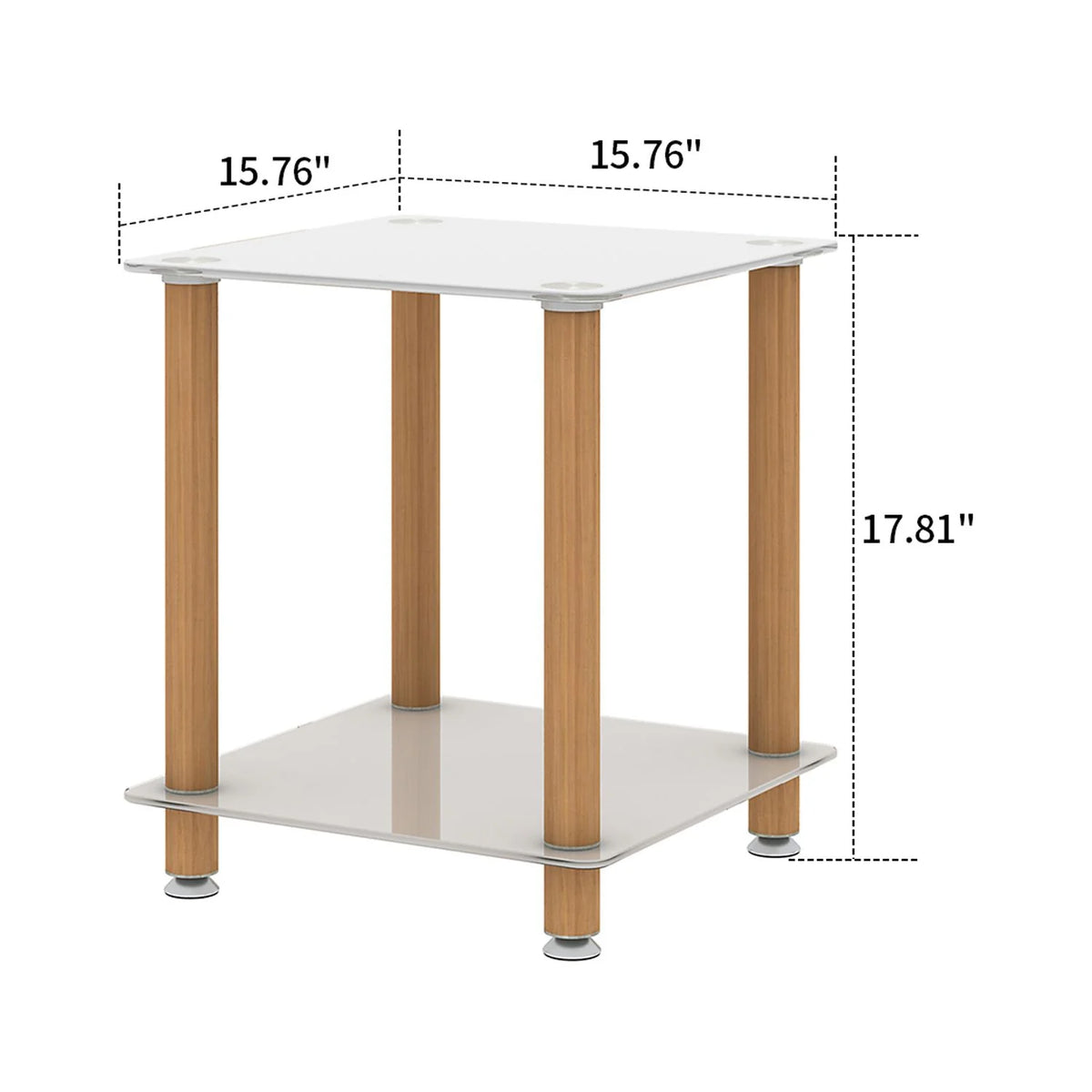 2-Tier Square Side Table Set of 2 with Glass Shelves and Wheels A3192