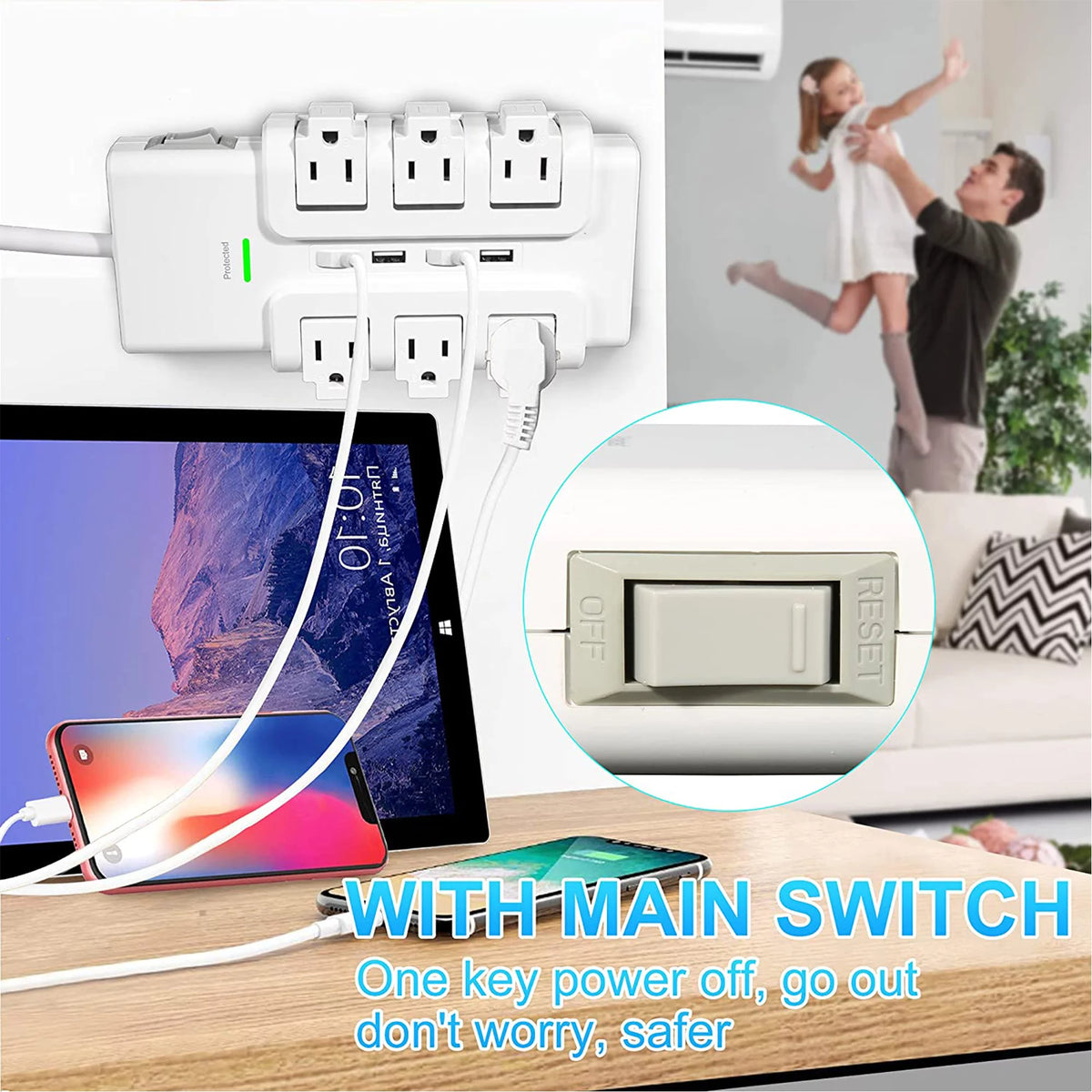 6 Outlet Surge Protector with 4 USB Ports U597