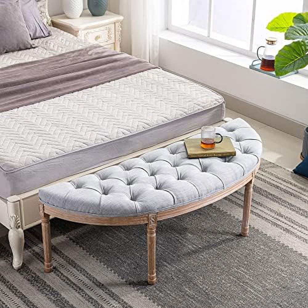 55" Beige Tufted Halfmoon Entryway Bench C737244