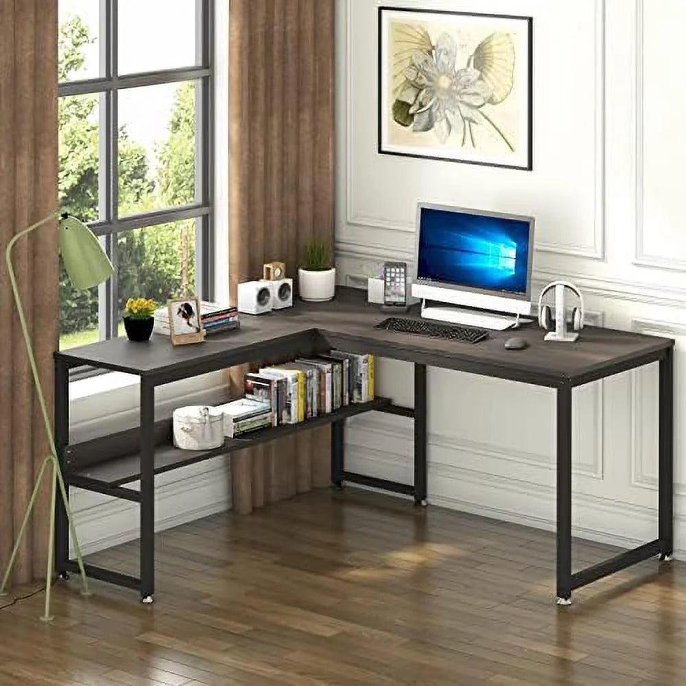 L Shaped Desk 55 inch with Shelves Z98715