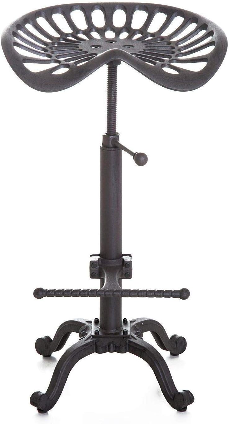 Industrial Bar Stool with Cast Iron Tractor Seat, Adjustable Counter Height Swivel Metal Stool F65033