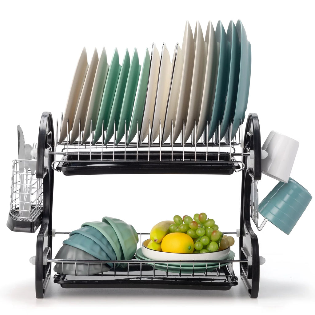 Black 2-Tier Plastic Dish Drainer C380072