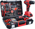 16.8V Cordless Drill with 91 Piece Tool Set and Plastic Toolbox Storage Case V2541