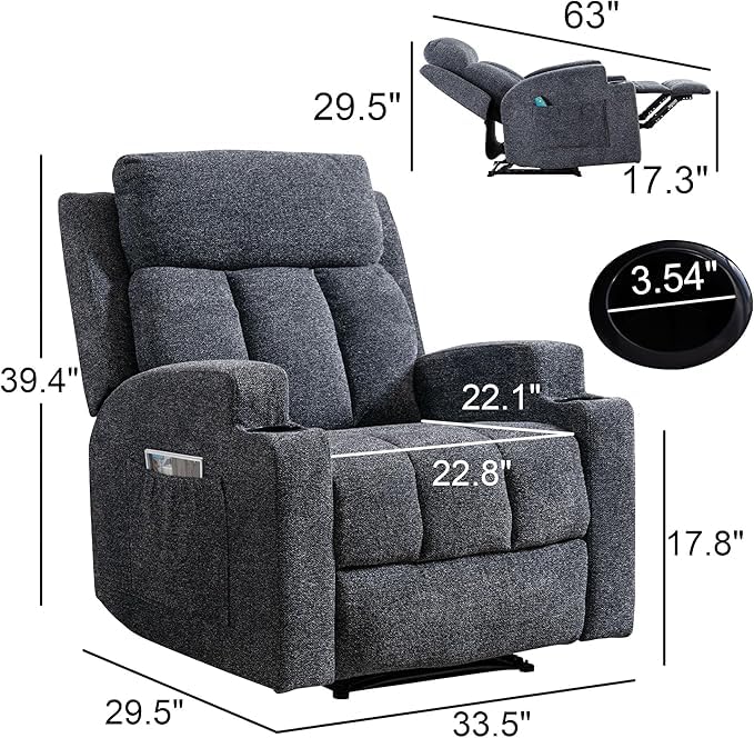 Manual Recliner Chair with Massage and Heat Gray W682
