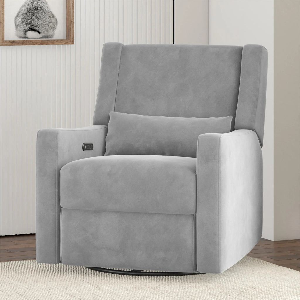 Gray Velvet Swivel Glider Recliner with USB Ports T655