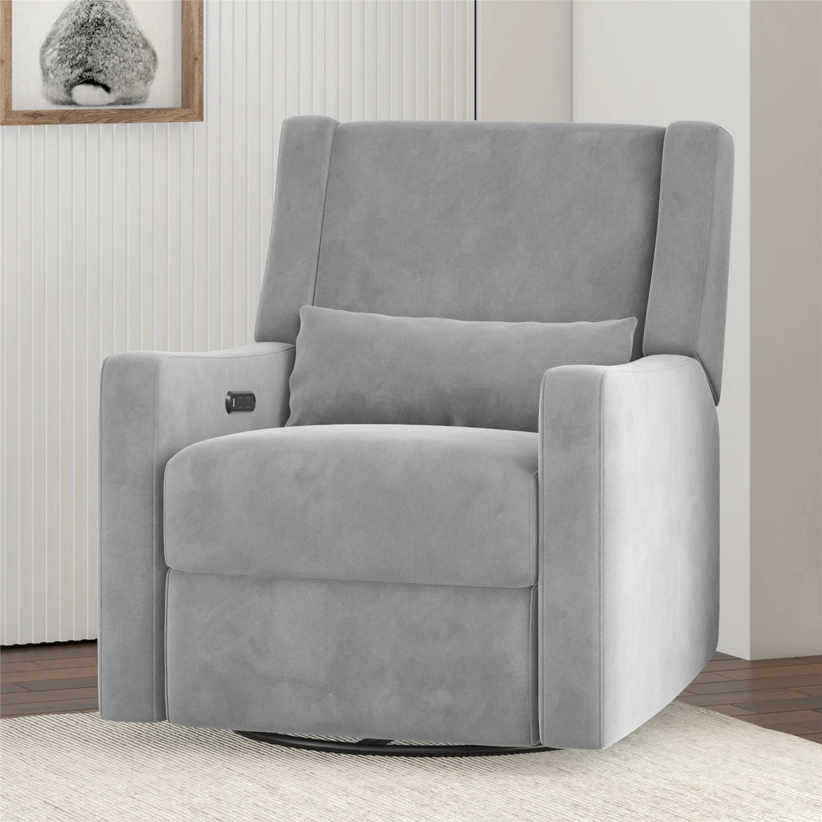 Gray Velvet Swivel Glider Recliner with USB Ports T655