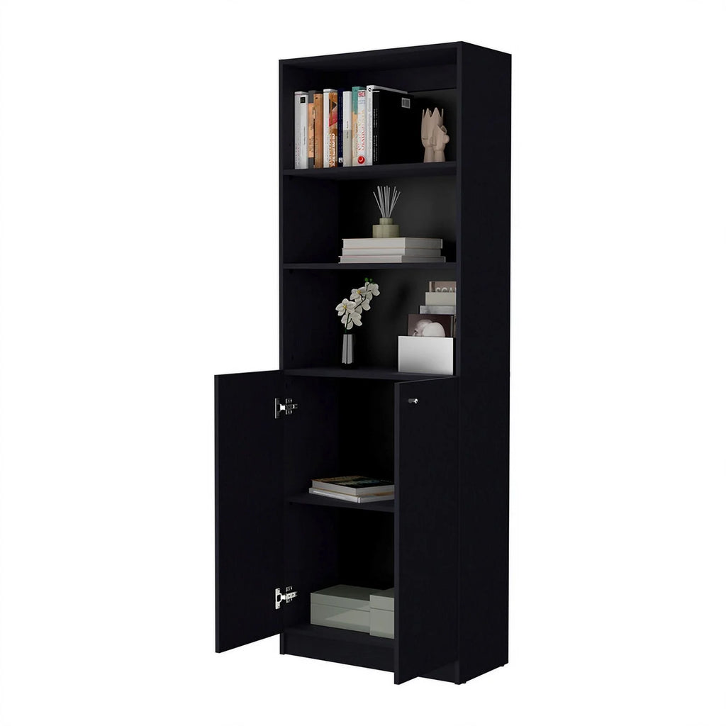 Black 2 Door Engineered Wood Bookcase Set of 2 N56840