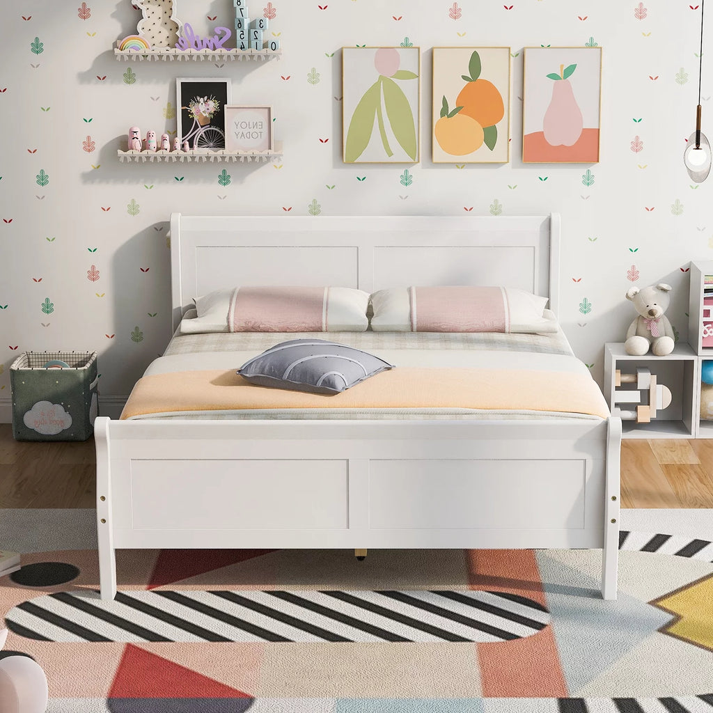 White Full Size Platform Bed Frame with Wood Headboard and Footboard N51747