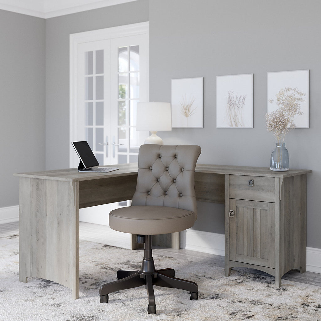 Driftwood Gray L Shaped Desk Set with Office Chair I815415