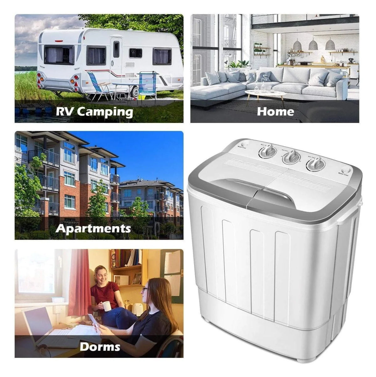 Compact Mini Washer Machine with 8 lbs Washing and 5 lbs Spin Dryer W330