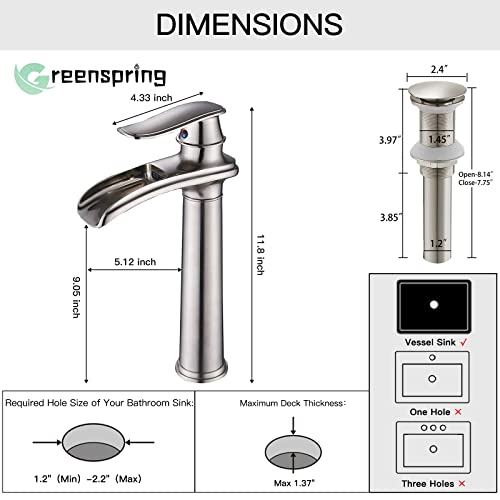 Brushed Nickel Waterfall Vessel Sink Faucet with Pop Up Drain O782219