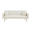 Cream White Velvet Convertible Futon Sofa Bed O32763