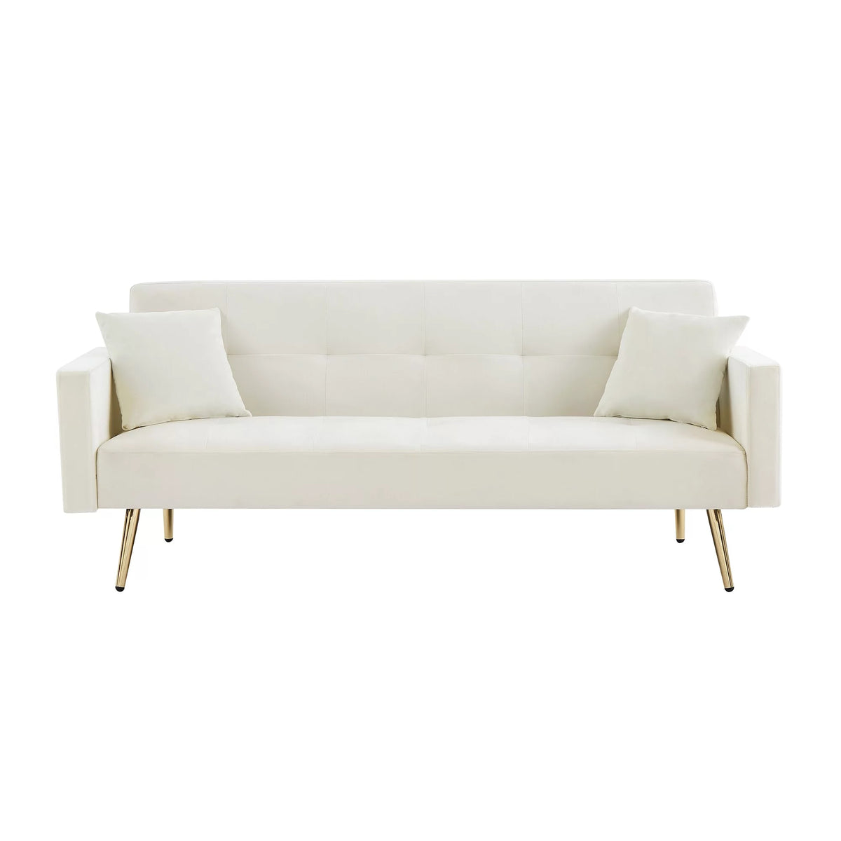 Cream White Velvet Convertible Futon Sofa Bed O32763