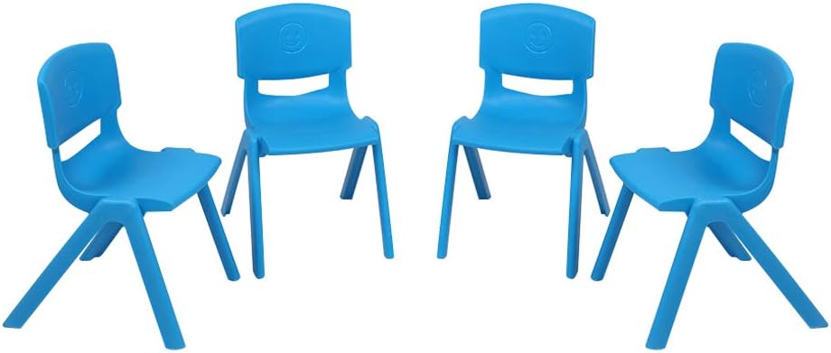 12 inch Blue Plastic Stackable Kids Chairs, 4Pcs V6347