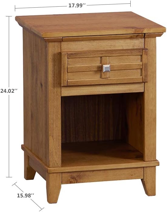 Teak Finish Wood Nightstand with Drawer and Pull-Out Tray S1828