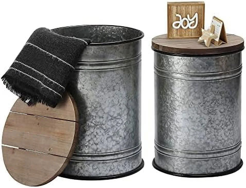 Rustic Ottoman Seat Stool Side Table Set of 2 G431487