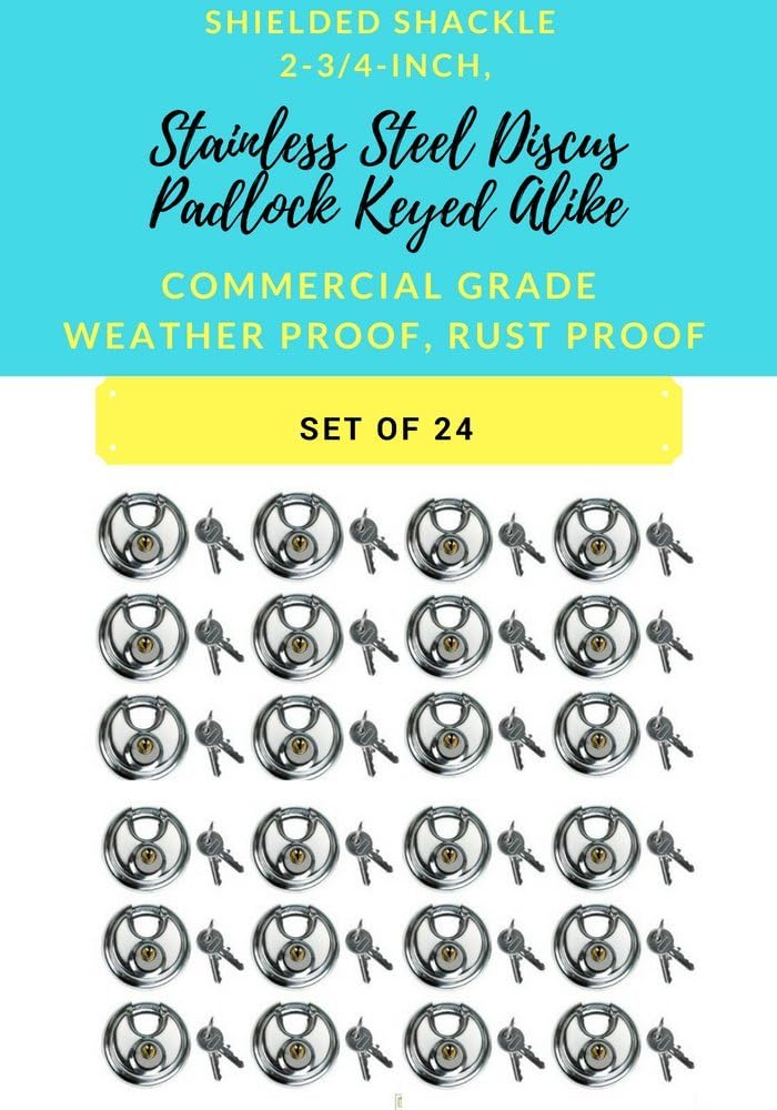 Set of 96 Round Disc Padlocks Keyed Alike 70mm Stainless Steel R41558
