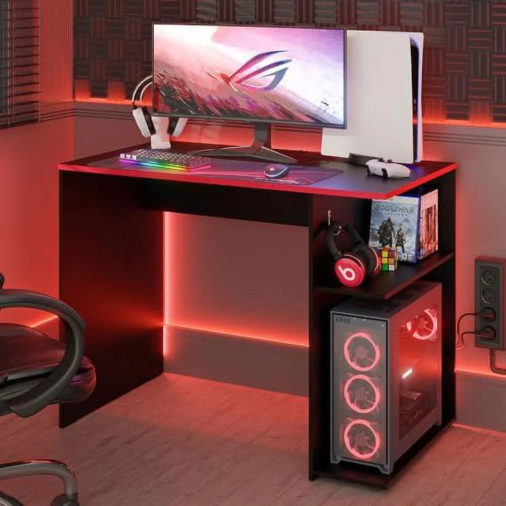 Compact Gaming Computer Desk with 2 Shelves and Monitor Stand U782