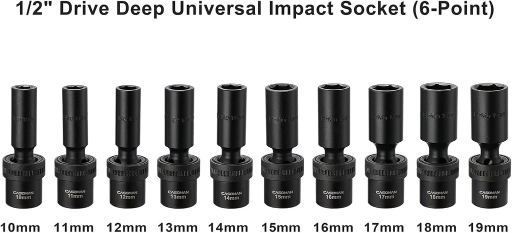 15 PCS 3/8 Drive Shallow Universal Impact Socket Set, 6 Point, Metric, 8-22mm R7555