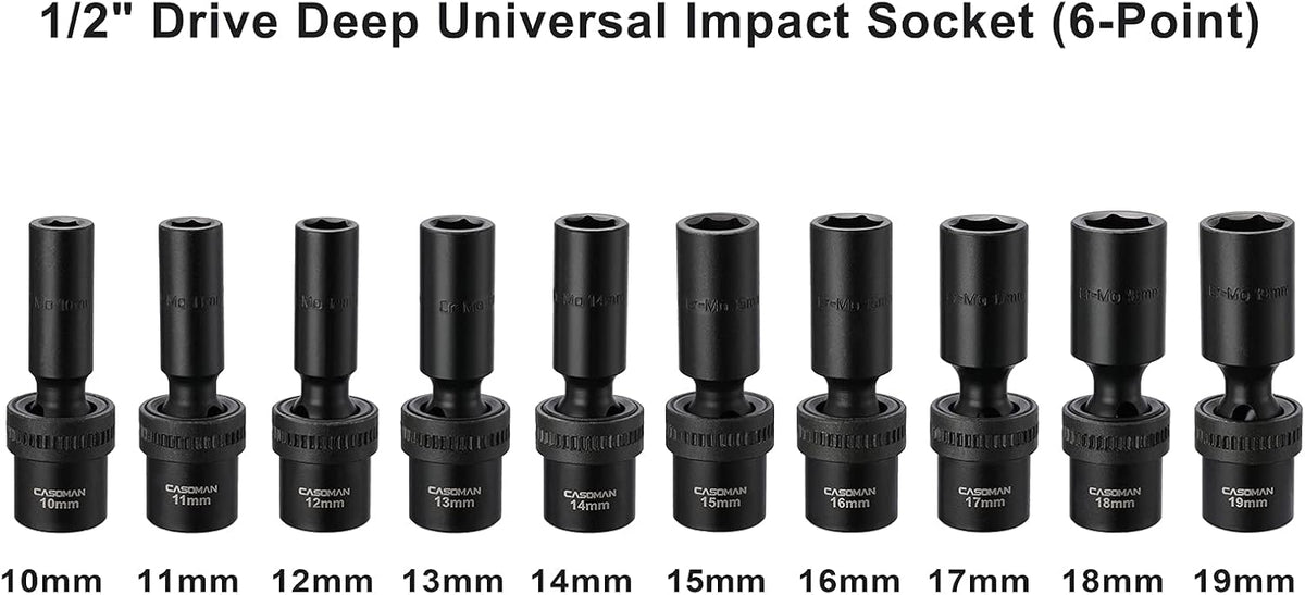 15 PCS 3/8 Drive Shallow Universal Impact Socket Set, 6 Point, Metric, 8-22mm R7555