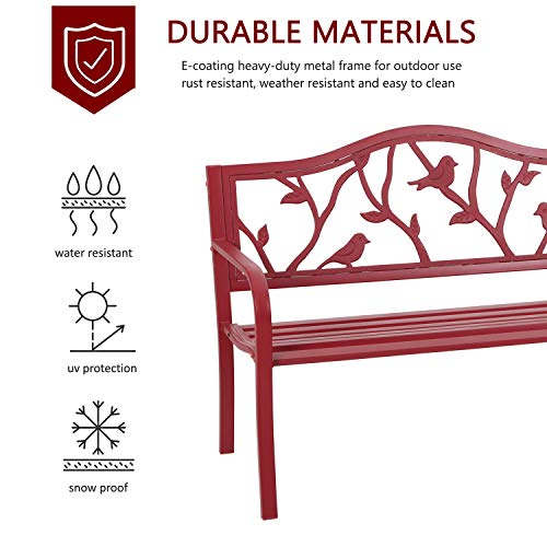 50 Inches Cast Iron Metal Patio Bench with Floral Pattern Backrest N6922