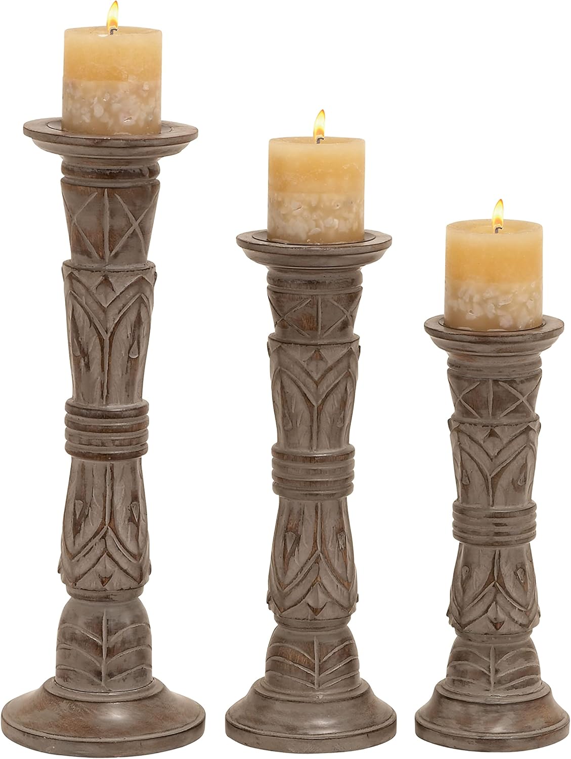 Set of 3 Wooden Candle Holder X884674