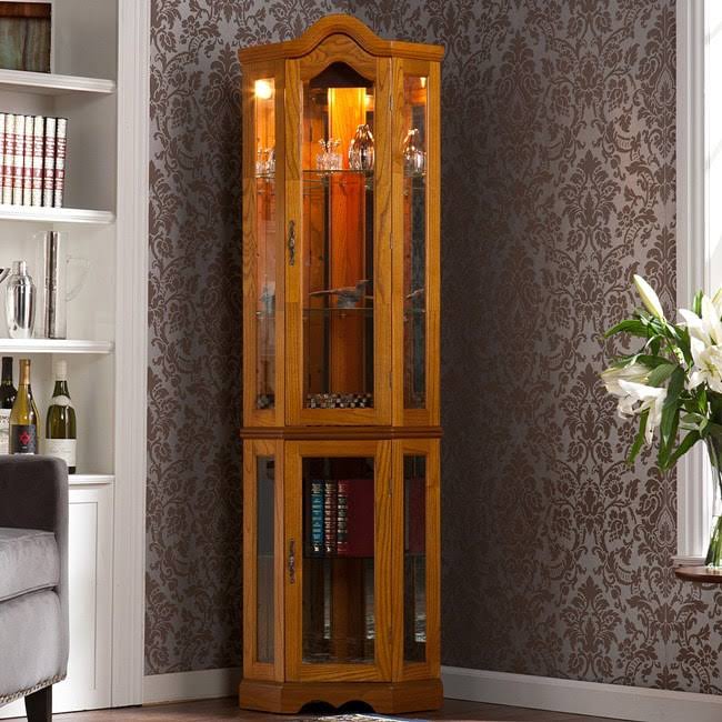 Oak Lighted Display Curio Cabinet V684260
