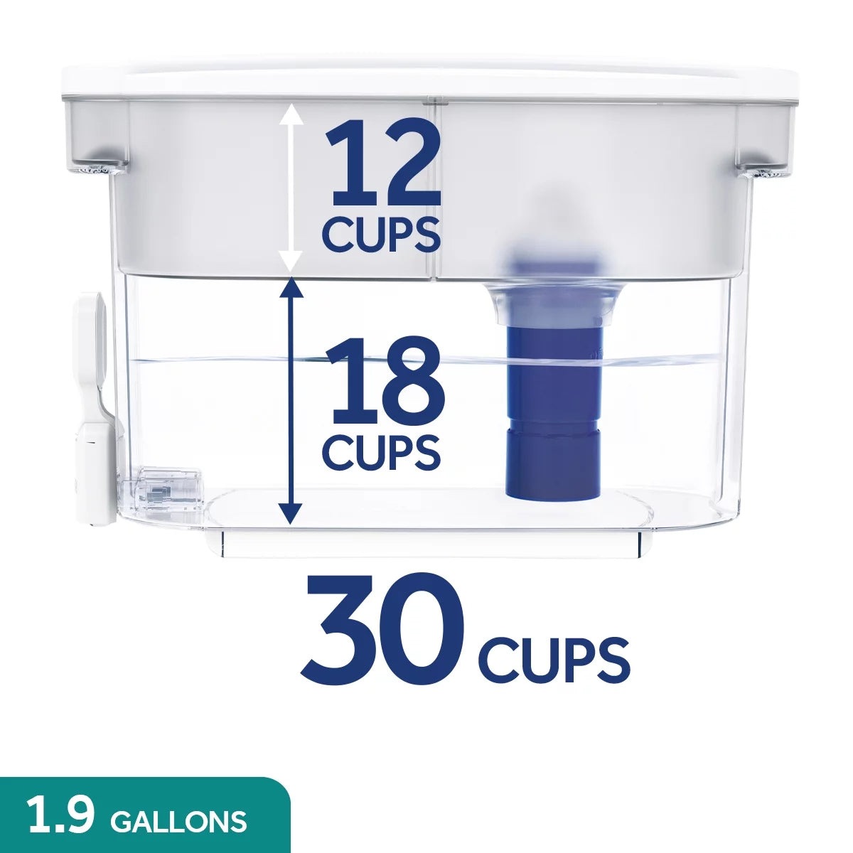 30 Cup Water Filter Dispenser with Filter, Dishwasher Safe, White K850322
