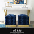 Navy Gold Velvet Cube Ottoman Q2981