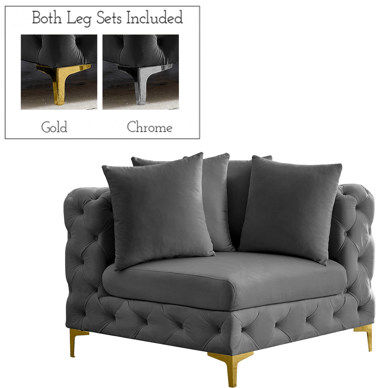 Grey Velvet Corner Chair P8308
