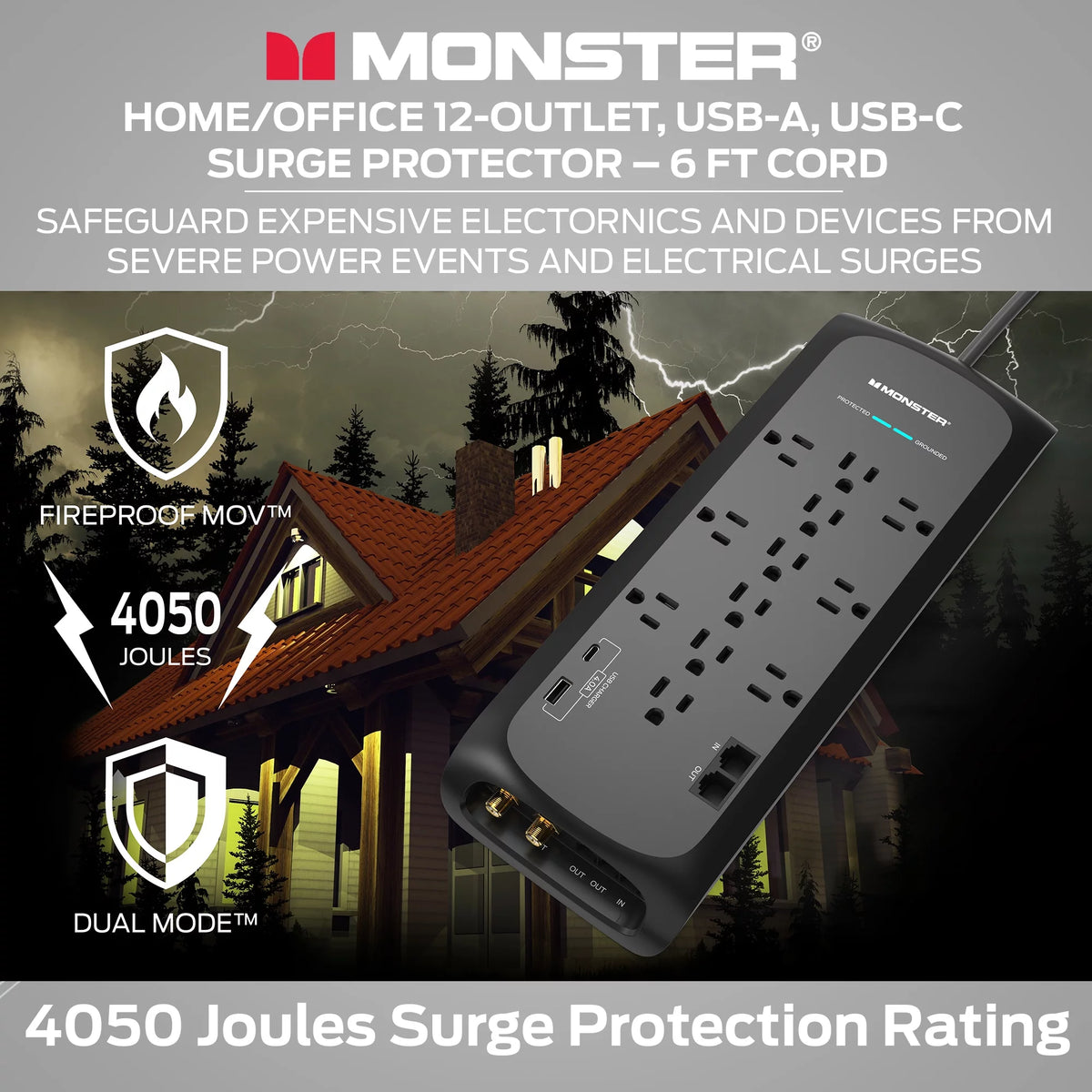 Black Power Strip and Tower Surge Protector with 4050 Joule Rating C739204