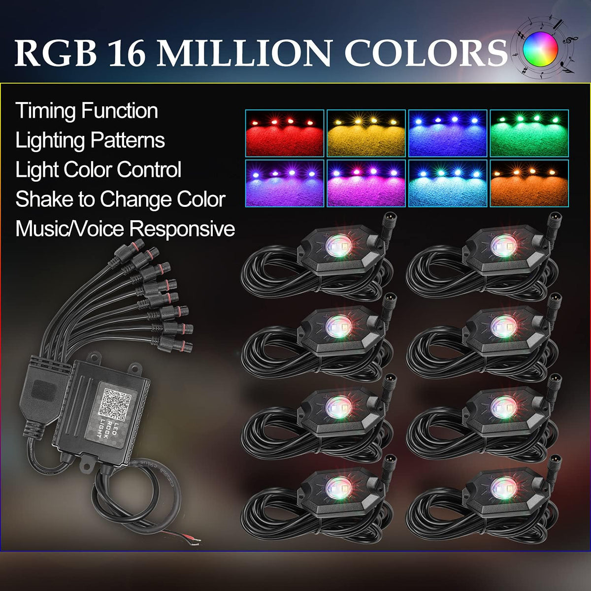 8 Pods Multicolor LED Rock Light Kit Pack of 2 Z666