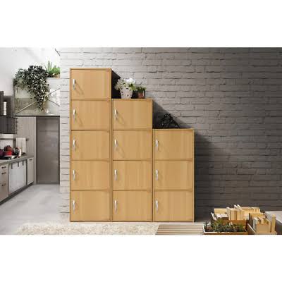 Black 5-Shelf Wood Bookcase with Doors H58809