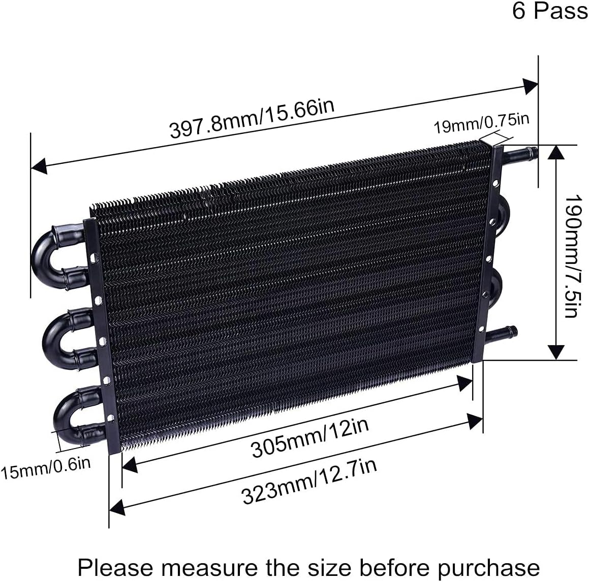 6 Pass Tube and Fin Transmission Cooler Universal 5/16" Oil Cooler Kit Aluminium Black Pack of 2 H1921